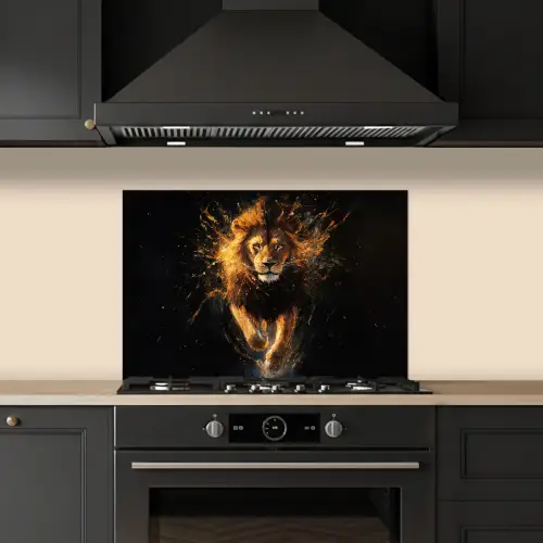 Leeuw - Zwart - Oranje - Verf keuken achterwand spatscherm klein -sfeer1