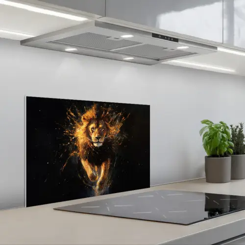 Leeuw - Zwart - Oranje - Verf keuken achterwand spatscherm klein -3d_schuin