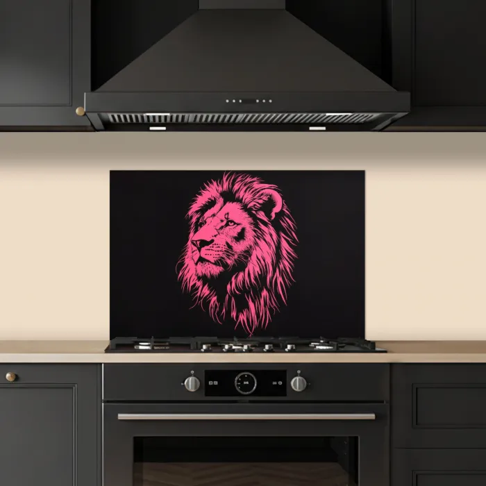 Leeuw - Zwart - Roze - Neon keuken achterwand spatscherm klein -sfeer1
