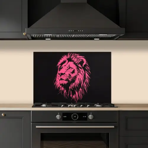 Leeuw - Zwart - Roze - Neon keuken achterwand spatscherm klein -sfeer1
