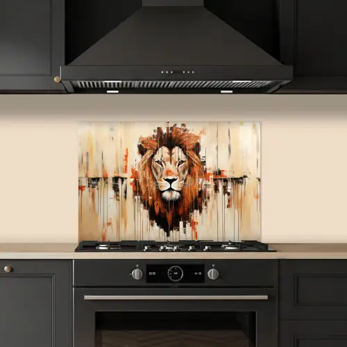 Leeuwenkop - Lijnen - Crème keuken achterwand spatscherm klein -sfeer1