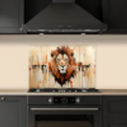 Leeuwenkop - Lijnen - Crème keuken achterwand spatscherm klein -sfeer1