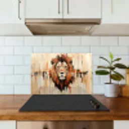 Leeuwenkop - Lijnen - Crème keuken achterwand spatscherm klein -sfeer2