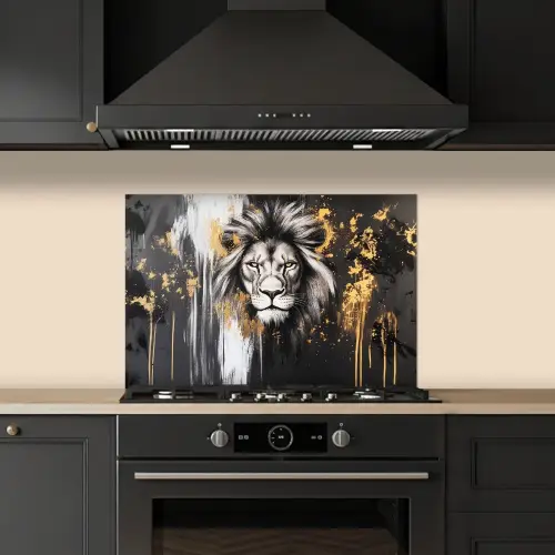Leeuw - Portret - Verfspatten - Grijs keuken achterwand spatscherm klein -sfeer1