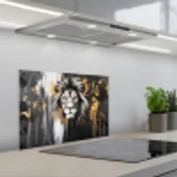 Leeuw - Portret - Verfspatten - Grijs keuken achterwand spatscherm klein -3d_schuin