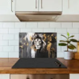 Leeuw - Portret - Verfspatten - Grijs keuken achterwand spatscherm klein -sfeer2