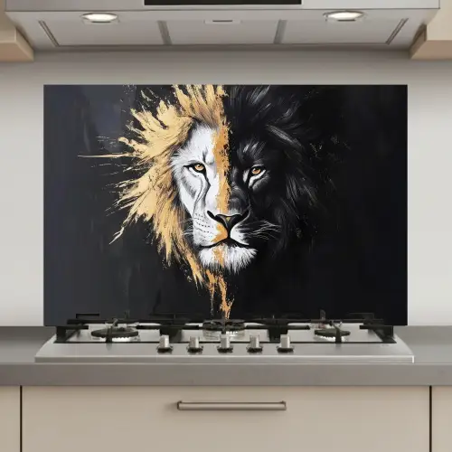 Leeuw - Gesplitst - Zwart - Lijn keuken achterwand spatscherm klein -3d_website