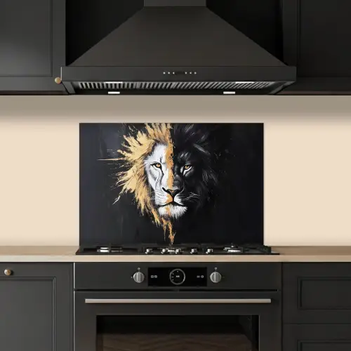 Leeuw - Gesplitst - Zwart - Lijn keuken achterwand spatscherm klein -sfeer1