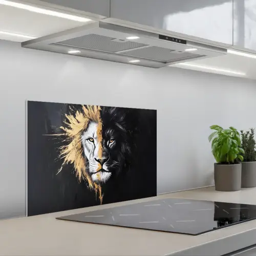 Leeuw - Gesplitst - Zwart - Lijn keuken achterwand spatscherm klein -3d_schuin