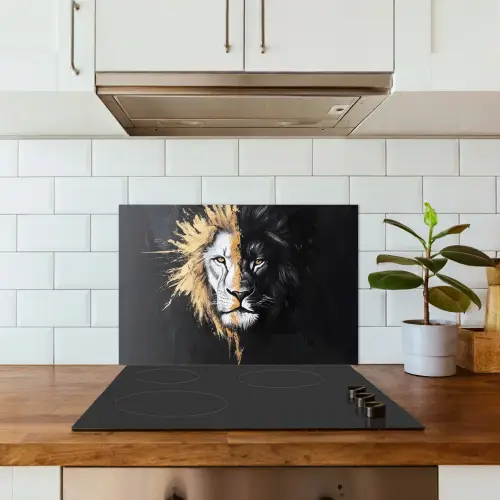 Leeuw - Gesplitst - Zwart - Lijn keuken achterwand spatscherm klein -sfeer2