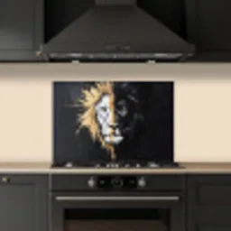 Leeuw - Gesplitst - Zwart - Lijn keuken achterwand spatscherm klein -sfeer1
