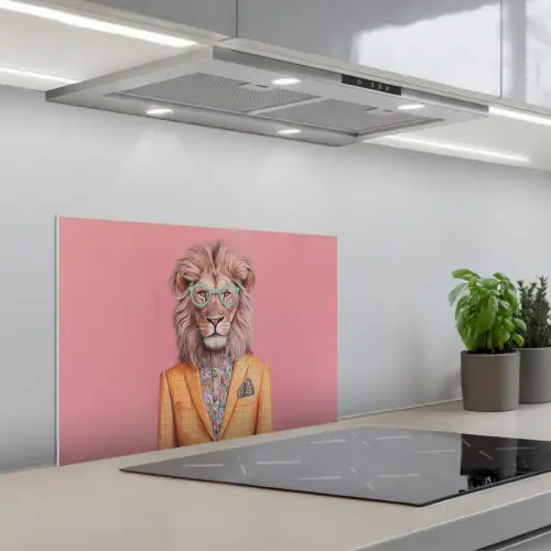 Leeuw - Pak - Geruit - Bril keuken achterwand spatscherm klein -3d_schuin