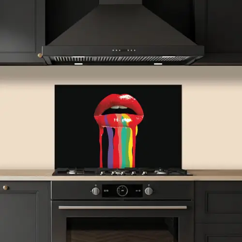 Lippen - Kleuren - Zwart keuken achterwand spatscherm klein -sfeer1