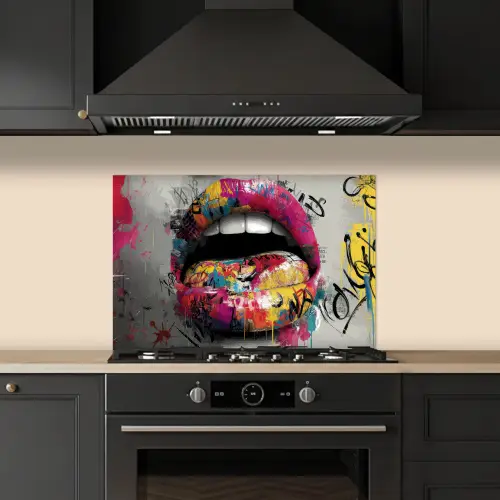 Lippen - Graffiti - Expressief keuken achterwand spatscherm klein -sfeer1