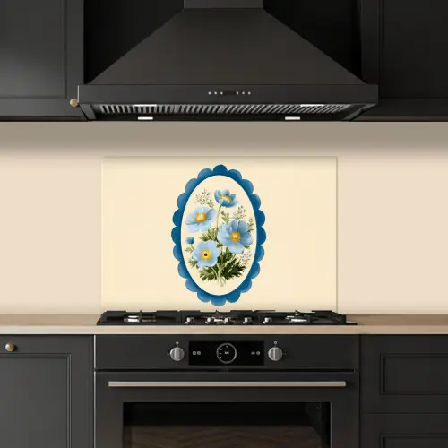 Lijst - Bloemen - Lichtblauw - Illustratie keuken achterwand spatscherm klein -sfeer1
