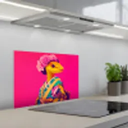 Hagedis - Bloemen - Roze - Kimono keuken achterwand spatscherm klein -3d_schuin