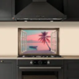 Doorkijk - Strand - Palmboom - Tropisch keuken achterwand spatscherm klein -sfeer1