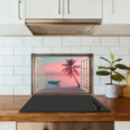 Doorkijk - Strand - Palmboom - Tropisch keuken achterwand spatscherm klein -sfeer2