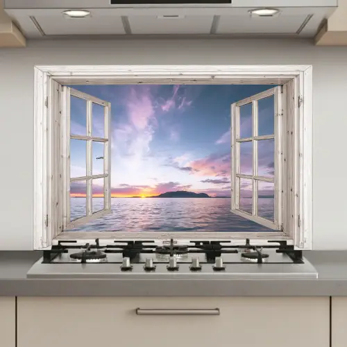 Doorkijk - Zee - Eiland keuken achterwand spatscherm klein -3d_website