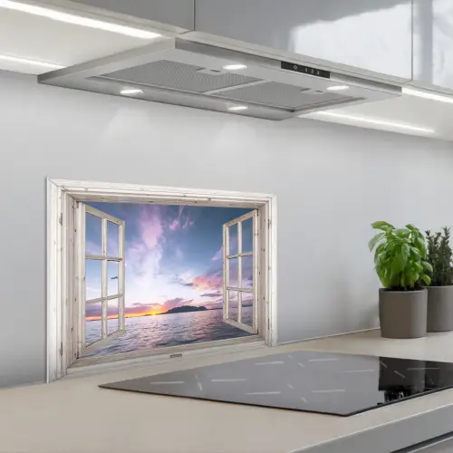 Doorkijk - Zee - Eiland keuken achterwand spatscherm klein -3d_schuin