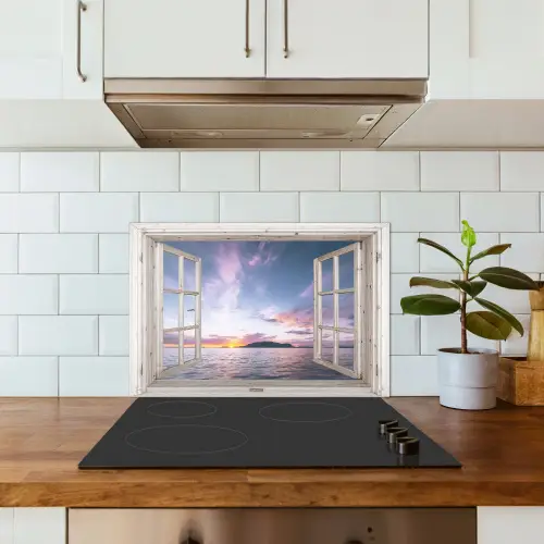 Doorkijk - Zee - Eiland keuken achterwand spatscherm klein -sfeer2