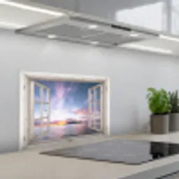 Doorkijk - Zee - Eiland keuken achterwand spatscherm klein -3d_schuin