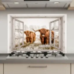 Doorkijk - Schotse hooglander - Dieren keuken achterwand spatscherm klein -3d_website