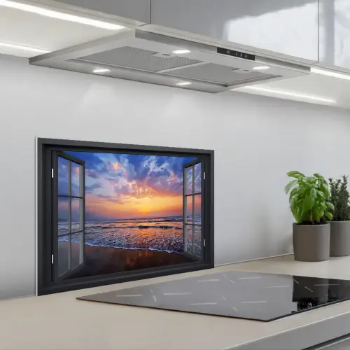 Doorkijk - Zee - Strand keuken achterwand spatscherm klein -3d_schuin