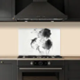Lotusbloemen - Vissen - Bladeren - Zwart keuken achterwand spatscherm klein -sfeer1
