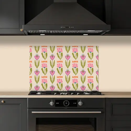 Love - Patroon - Bloemen - Hartjes keuken achterwand spatscherm klein 900 -sfeer1
