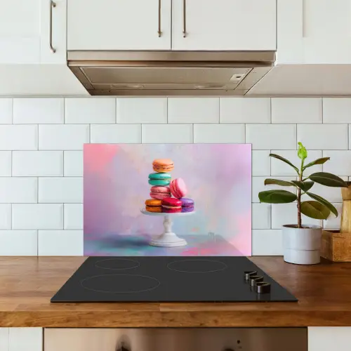 Macarons - Schaal - Pastel - Kleurrijk keuken achterwand spatscherm klein -sfeer2