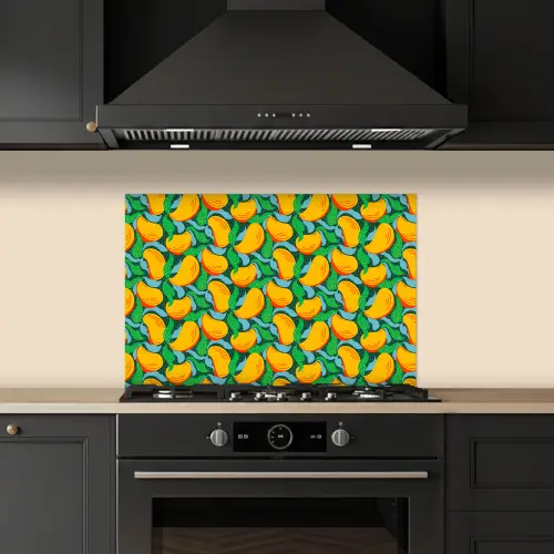 Mango - Patroon - Fruit - Bladeren keuken achterwand spatscherm klein 900 -sfeer1