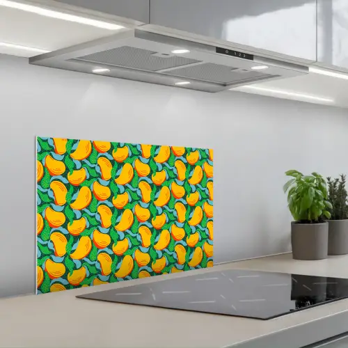 Mango - Patroon - Fruit - Bladeren keuken achterwand spatscherm klein 900 -3d_schuin