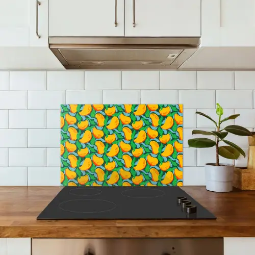 Mango - Patroon - Fruit - Bladeren keuken achterwand spatscherm klein 900 -sfeer2