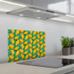 Mango - Patroon - Fruit - Bladeren keuken achterwand spatscherm klein 900 -3d_schuin