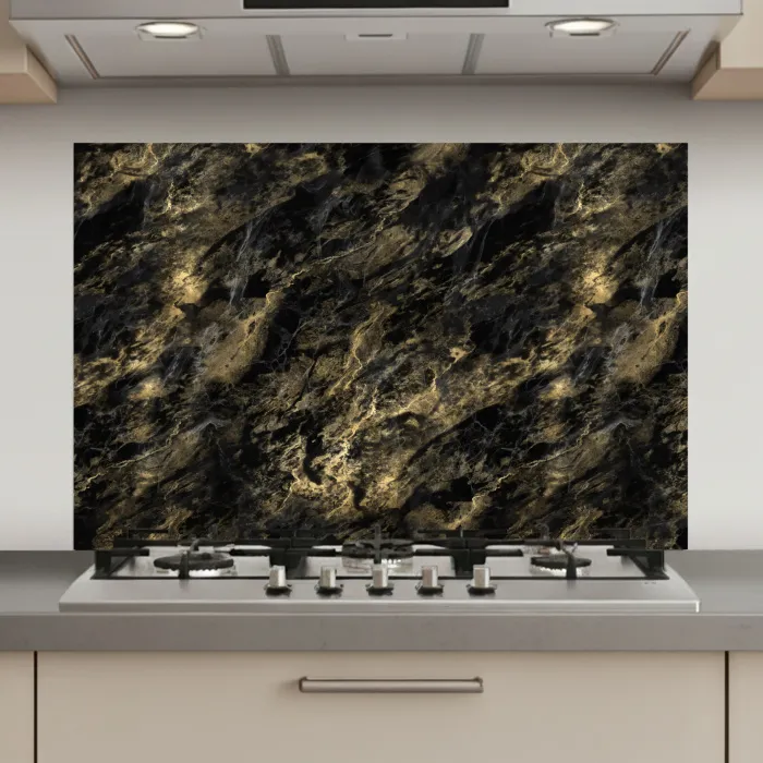 Marmer - Zwart - Goud keuken achterwand spatscherm klein 900 -3d_website