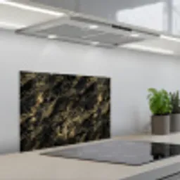 Marmer - Zwart - Goud keuken achterwand spatscherm klein 900 -3d_schuin