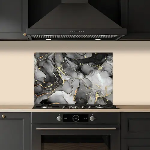 Marmer - Zwart - Goud - Grijs keuken achterwand spatscherm klein -sfeer1