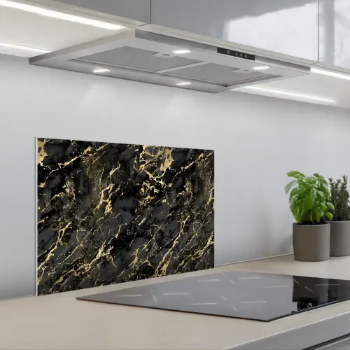 Marmer - Zwart - Goudstructuur keuken achterwand spatscherm klein 900 -3d_schuin
