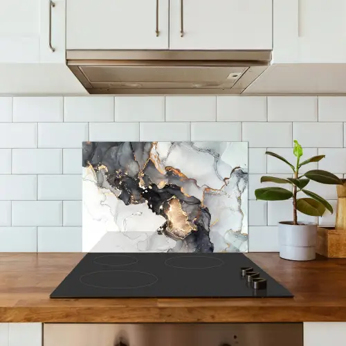 Marmer - Zwart - Wit - Goud - Luxe - Abstract keuken achterwand spatscherm klein -sfeer2