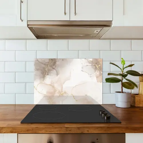 Marmer - Bruin - Gouden keuken achterwand spatscherm klein -sfeer2