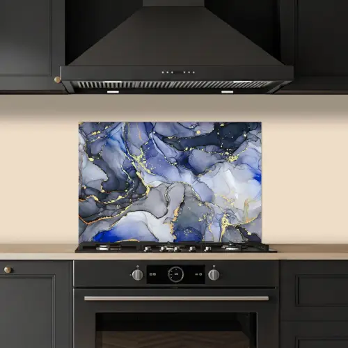 Marmer - Goud - Abstract - Blauw keuken achterwand spatscherm klein -sfeer1