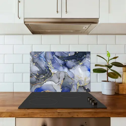 Marmer - Goud - Abstract - Blauw keuken achterwand spatscherm klein -sfeer2