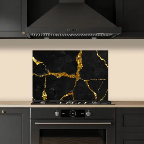 Marmer - Goud - Zwart - Marmerlook - Glitter keuken achterwand spatscherm klein -sfeer1