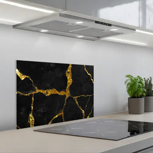 Marmer - Goud - Zwart - Marmerlook - Glitter keuken achterwand spatscherm klein -3d_schuin