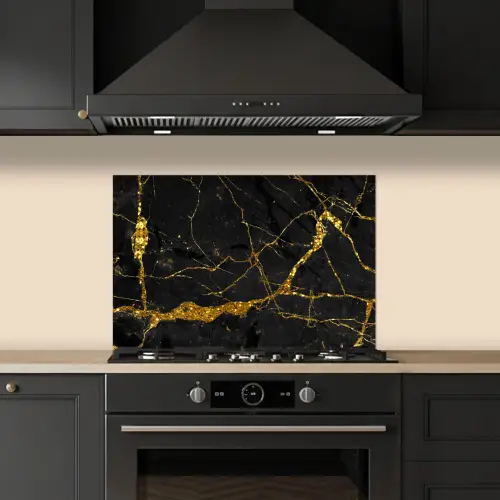 Marmer - Goud - Zwart - Marmerlook - Luxe - Glitter keuken achterwand spatscherm klein -sfeer1