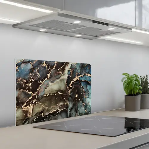Marmer - Goud - Groen keuken achterwand spatscherm klein -3d_schuin