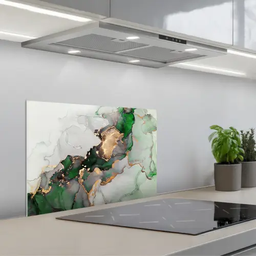 Marmer - Goud - Groen - Luxe keuken achterwand spatscherm klein -3d_schuin