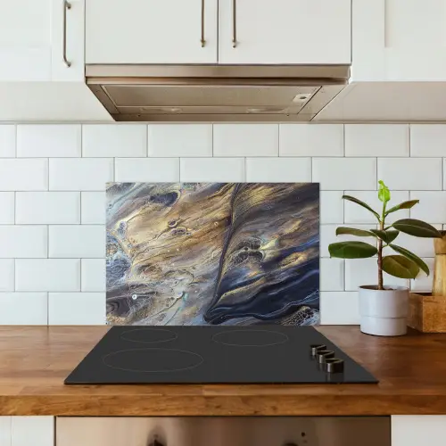Marmer - Goud - Waterverf - Textuur - Marmerlook keuken achterwand spatscherm klein -sfeer2