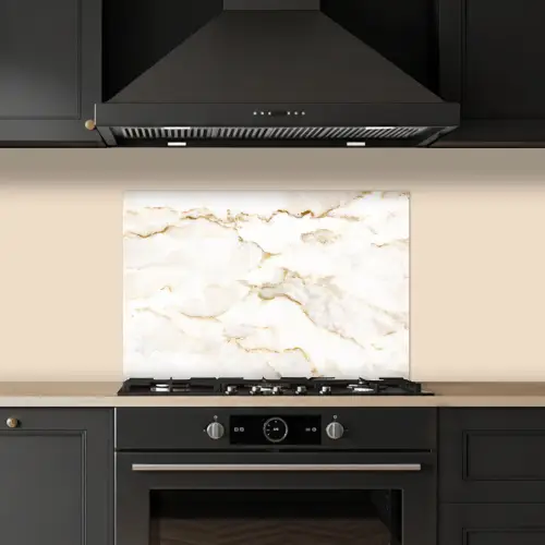 Marmer - Kalk - Goud - Luxe - Marmerlook - Wit keuken achterwand spatscherm klein -sfeer1